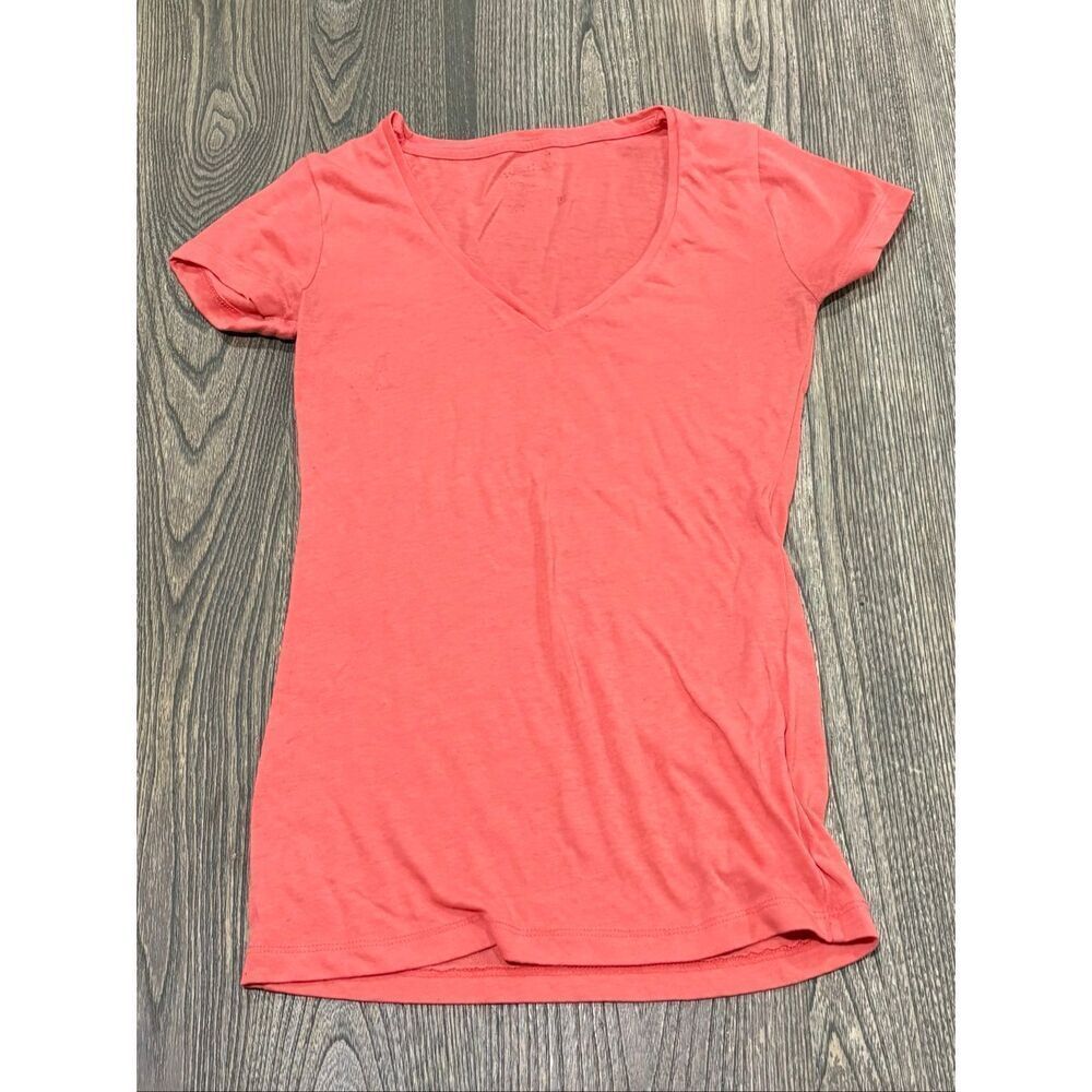 Essentials Women’s V-Neck T-Shirt Cotton Blend Short Sleeve Tee Coral Size Small